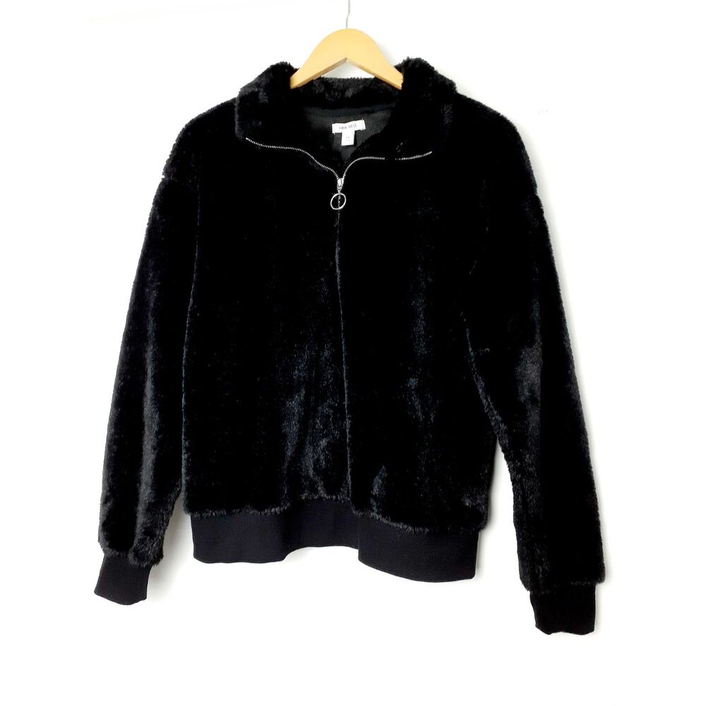 Ninewest Faux Fur Quarter Zip Womens Black Sweater Sz Medium